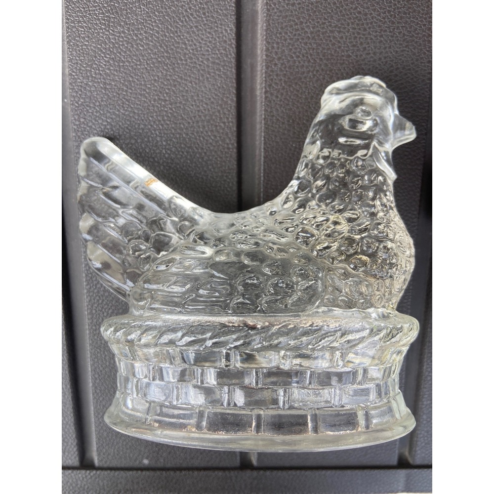 Vintage Clear Pressed Glass Hen on Nest Figurine Farmhouse Decor Chicken